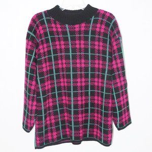 Vintage Croquet Club Plaid Oversized Neon Sweater
